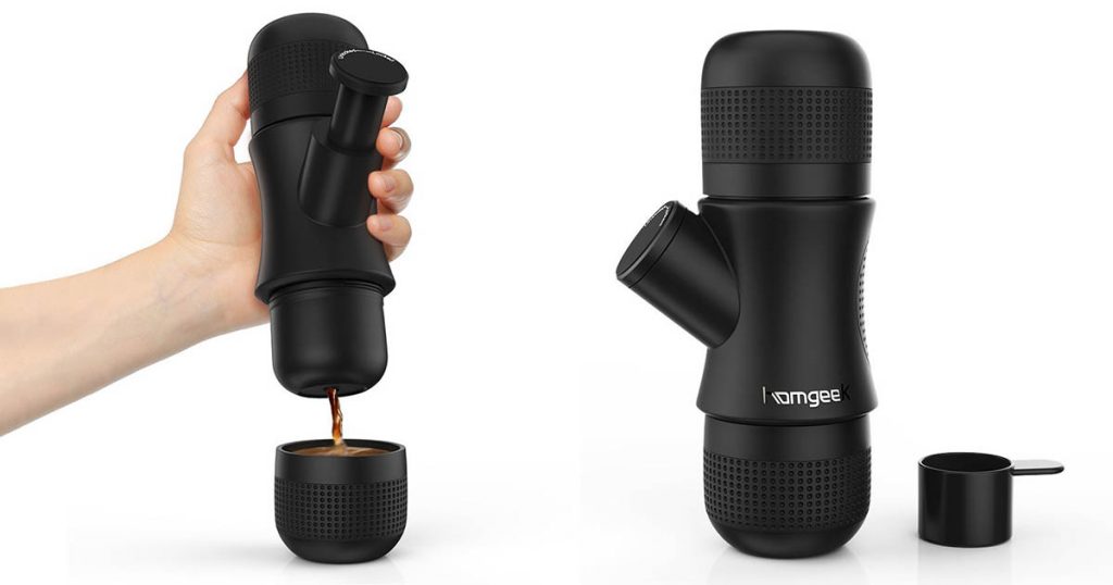 This portable espresso maker is a great option for camping. 