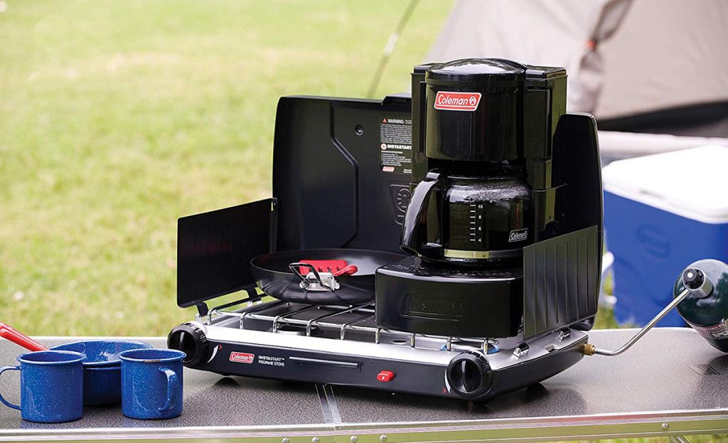 The Coleman Stovetop Coffee Pot works well with most Coleman camp stoves.