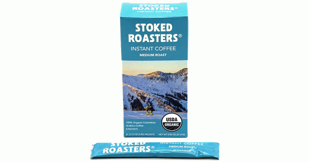 Stoked Roasters instant organic coffee comes in easily portable packets. 