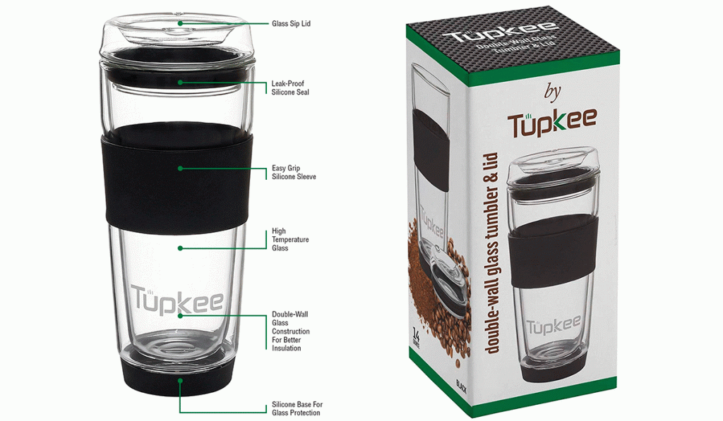 The Tupkee Glass travel container is double walled for added durability. 