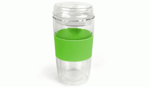 The Kikkerland Glass Tumbler is double walled and it has a glass sip lid.