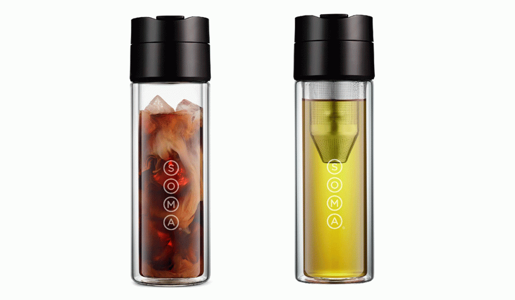 The Soma glass travel bottle is perfect for pour over coffee or tea.