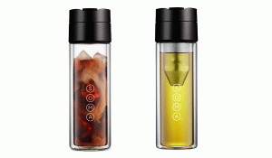 The Soma glass travel bottle is perfect for pour over coffee or tea.